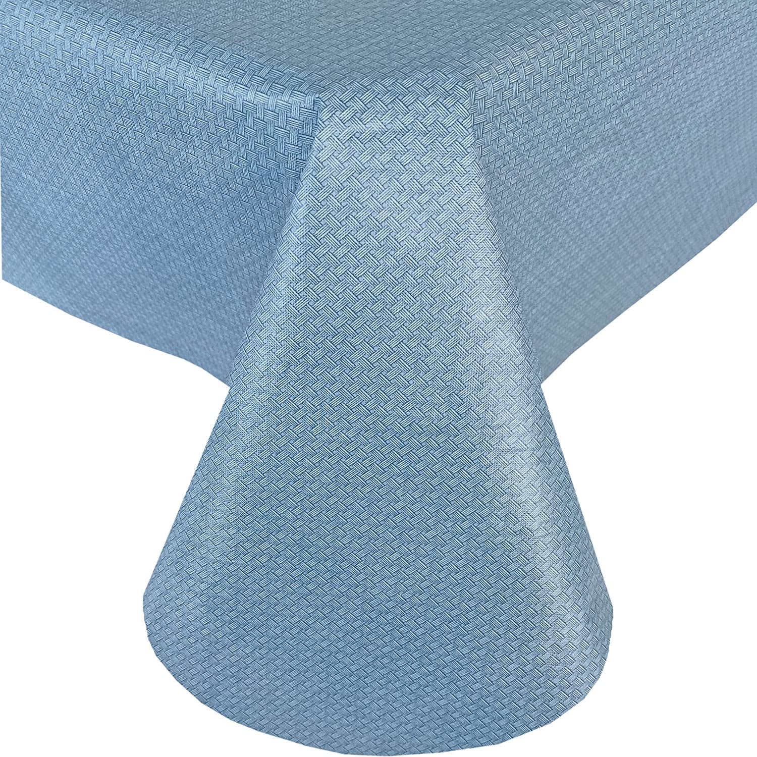 Newbridge Blue Basketweave Solid Color Vinyl Flannel Backed Tablecloth, Basket Weave Indoor/Outdoor Patio, Kitchen, Dining Tablecloth, 52” x 52” Square