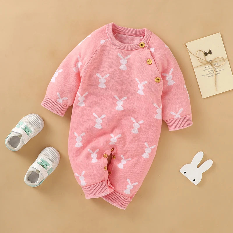 Baby Romper Cotton Knitted Newborn Boy Girl Jumpsuit Outfit  Long Sleeve Fall Toddler Infant Winter Clothing Cute Rabbit Onesies