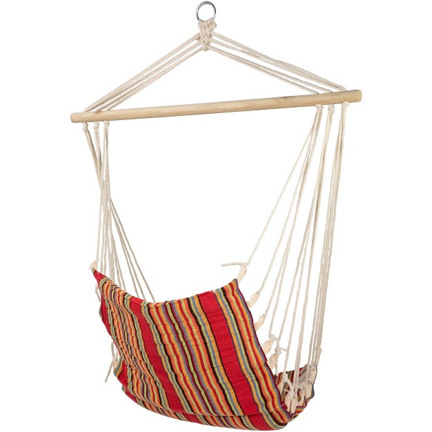 X 34 quot Striped Hammock Chair With Padding And Wooden Bar Red yellow