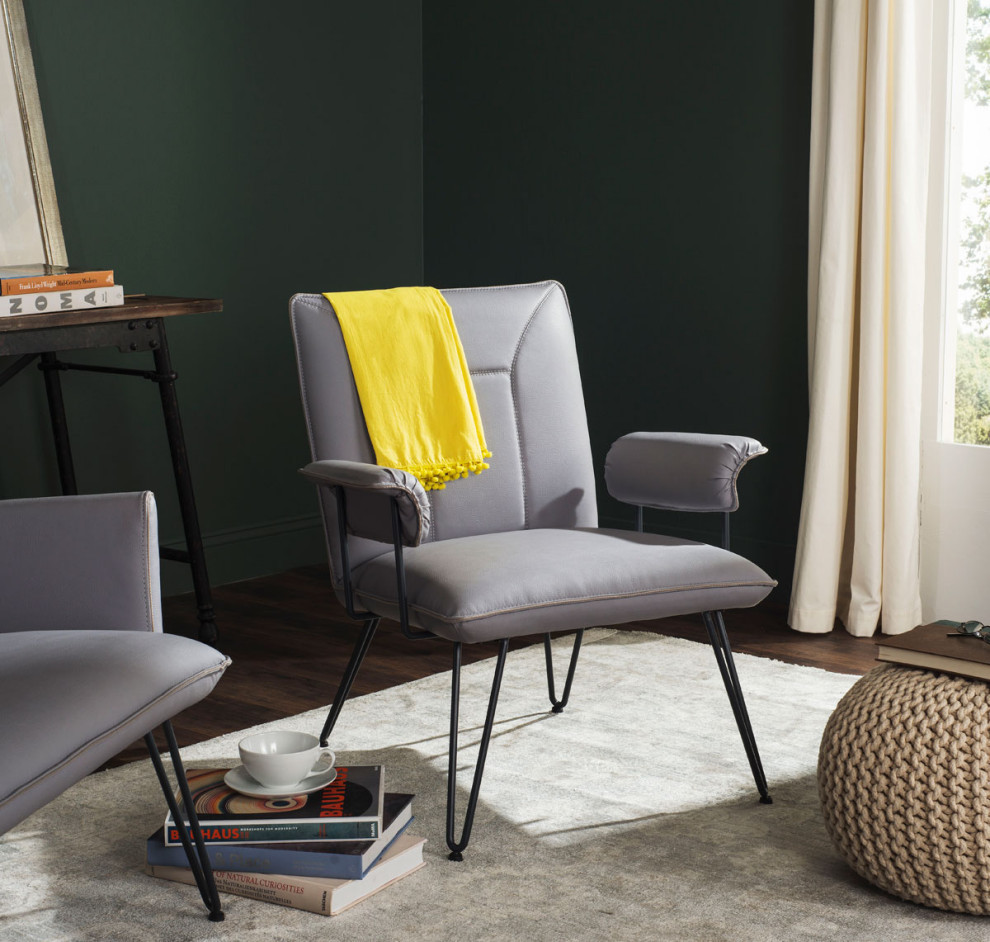 Angie 17.3 quoth Mid Century Modern Leather Arm Chair Grey/ Black   Modern   Armchairs And Accent Chairs   by Virgil Stanis Design  Houzz