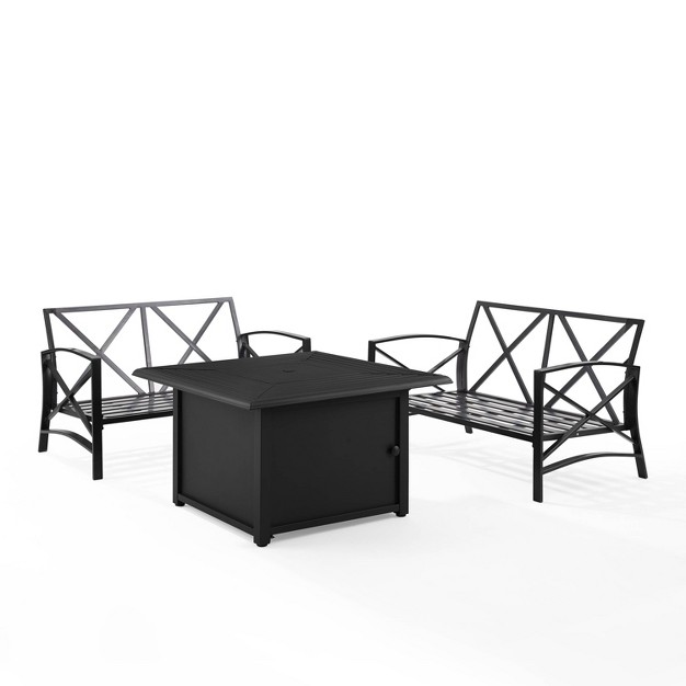 Kaplan 3pc Outdoor Conversation Set With Fire Table amp 2 Loveseats Oatmeal Crosley