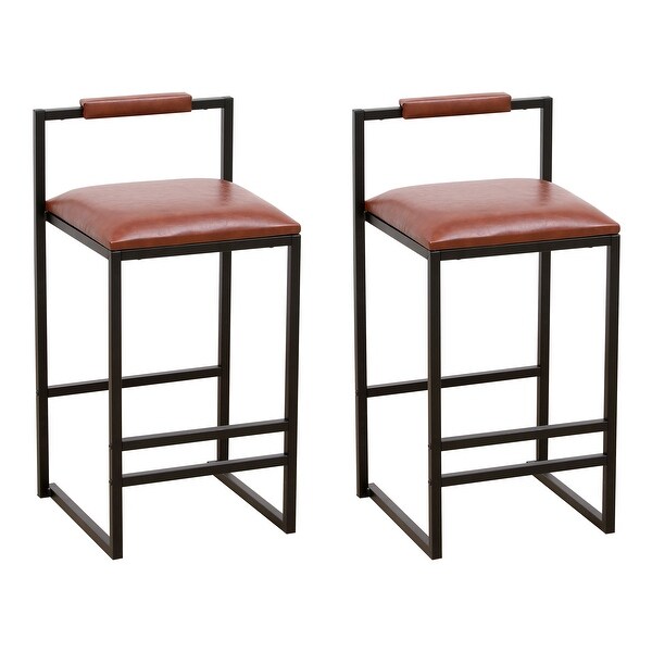 Set of 2 Modern Counter Height Bar Stools， PU Leather Upholstered Barstools for Pub， Armless Dining Chairs