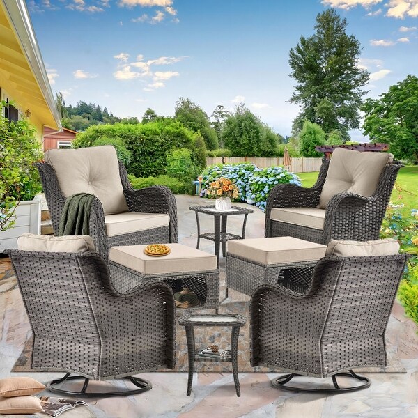 Wicker Patio Furniture Conversation Set with High Back Swivel Chairs and Storage Ottomans，Cushions Included🎃