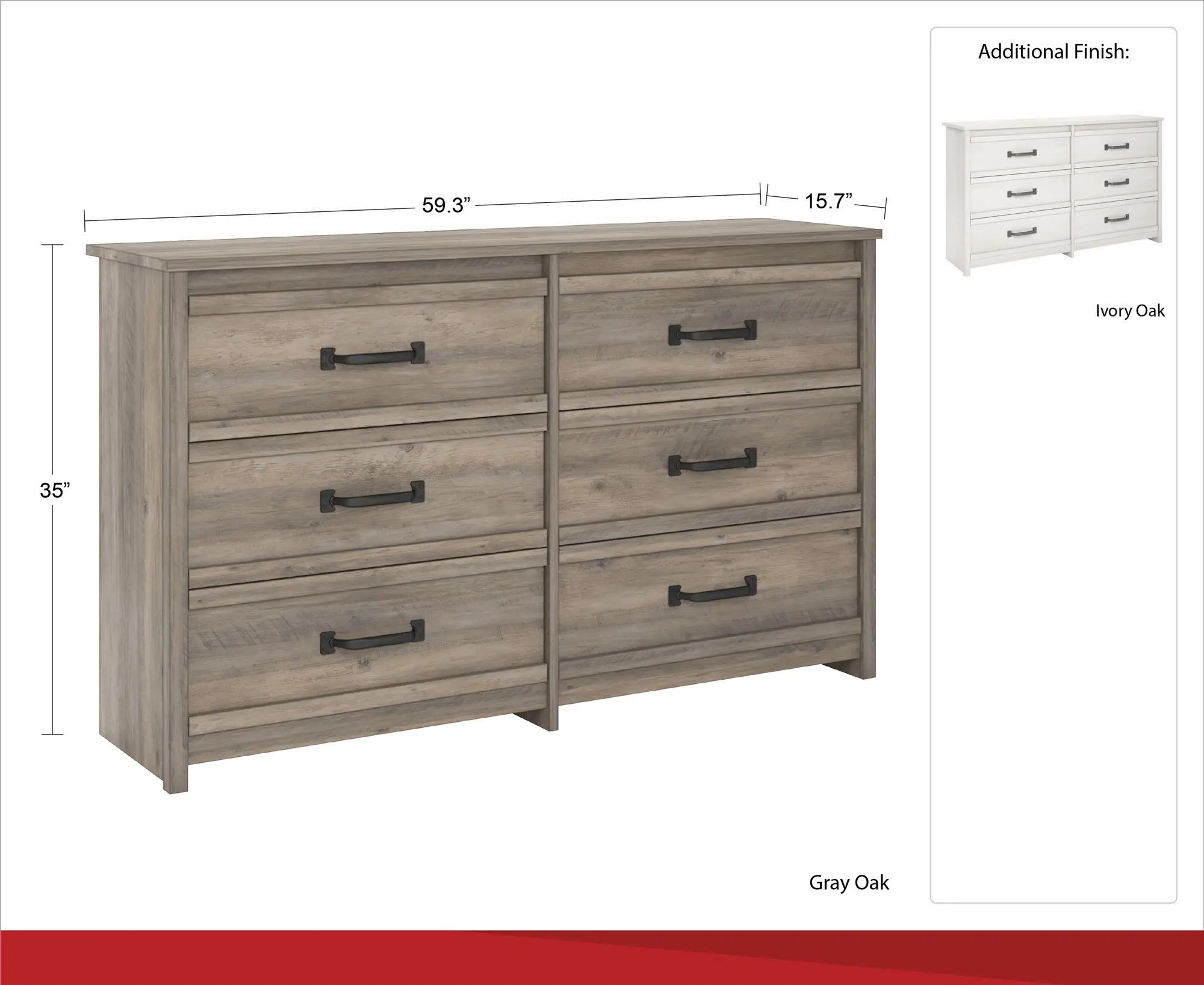 Bassinger Transitional Ivory Oak 6-Drawer Dresser