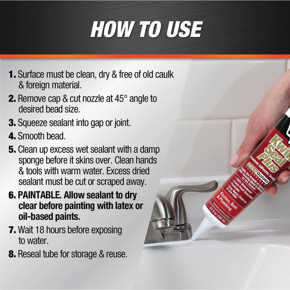 DAP Kwik Seal Plus 5.5 oz. White Premium Kitchen and Bath Siliconized Caulk (12-Pack) 7079818526