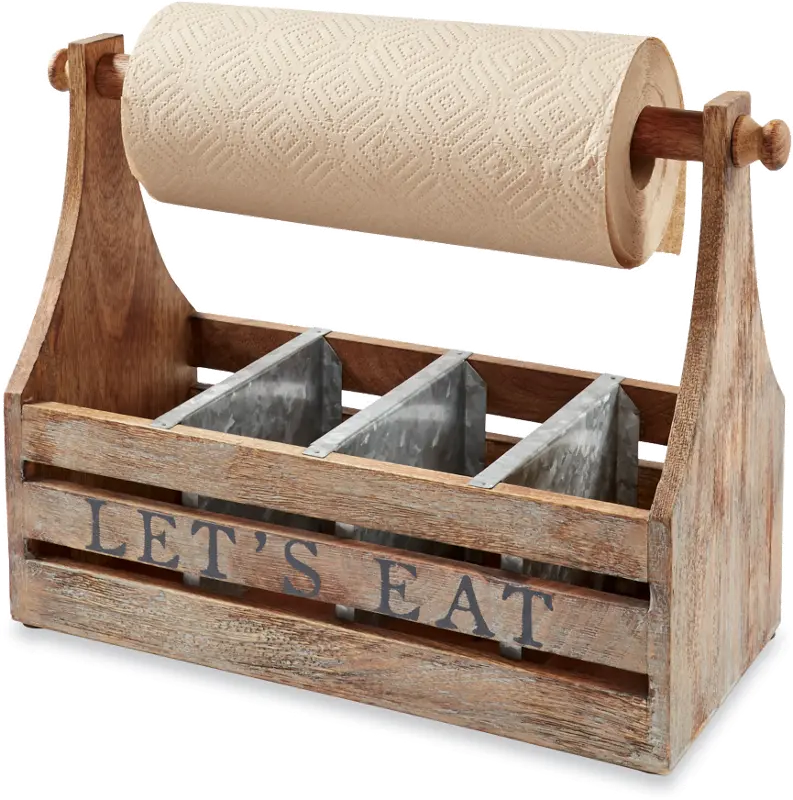 Mango Wood Let's Eat Paper Towel Holder and Caddy