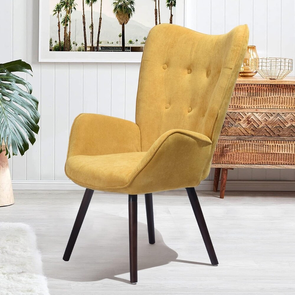 Velvet Armchair  Contemporary Wingback Vanity Tufted Accent Upholstered Leisure Chair with High Back and Armrest