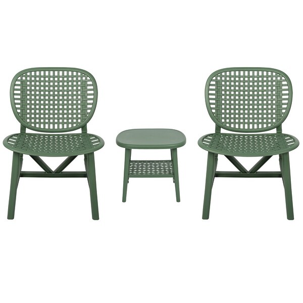 3 Pieces Hollow Patio Table Chair Set All Weather Conversation Bistro Set with Open Shelf Table - Overstock - 37455731