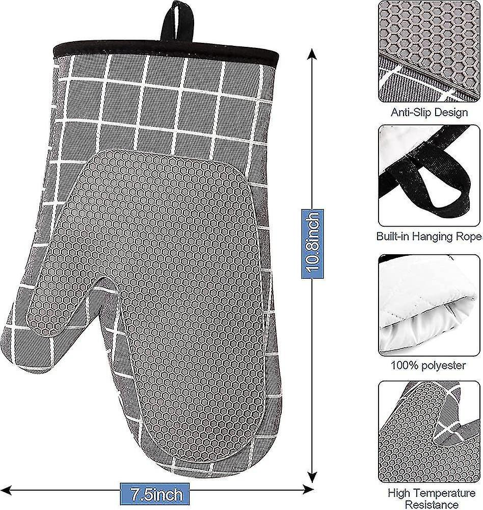 Oven Mitts， Heat Resistant Oven Mitts Silicone And Cotton， Silicone Anti-slip Gift