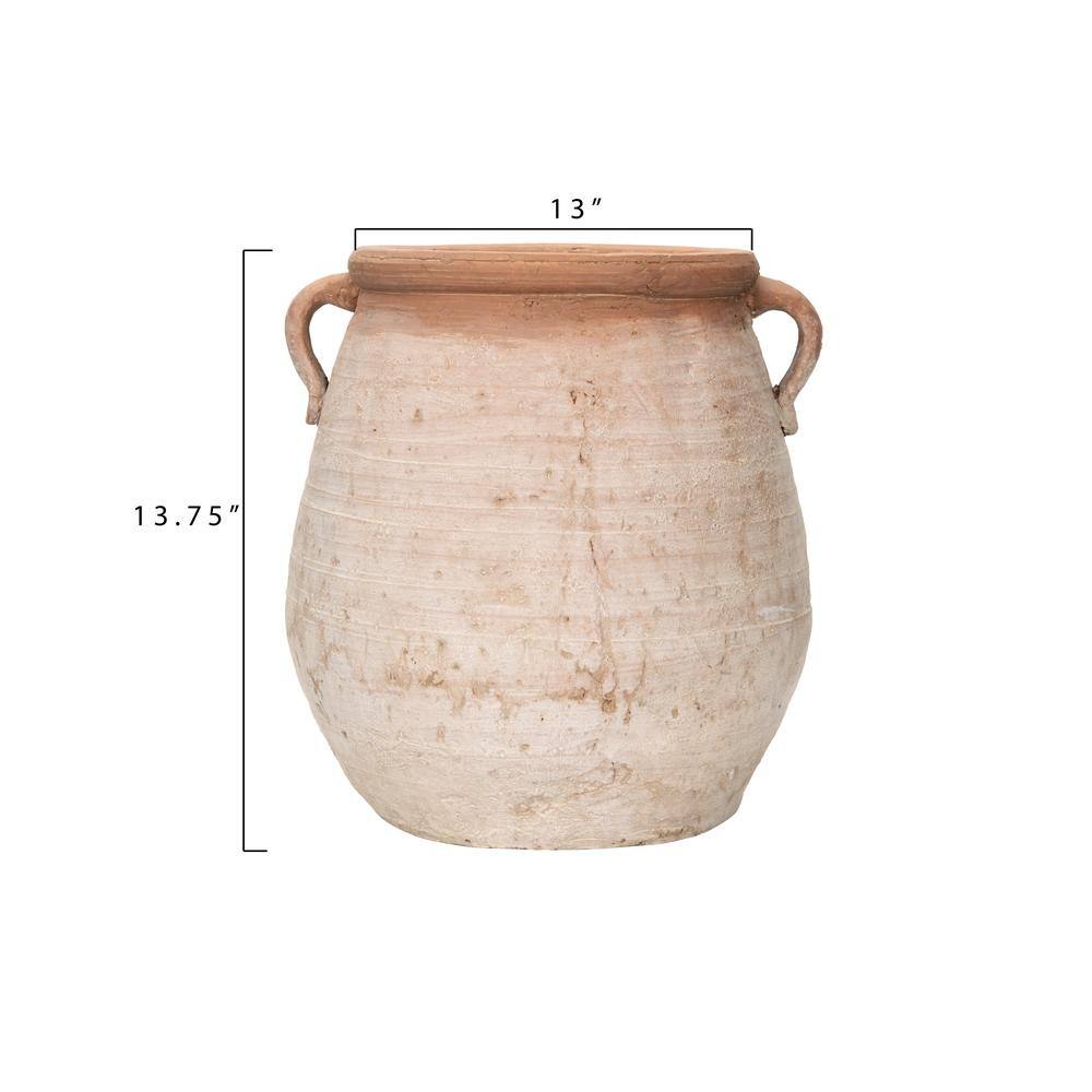 Storied Home 13.5 in. L x 13 in. W x 13.75 in. H Smooth and Glossy Orange and Whitewashed Clay Urn Decorative Pots DF0851