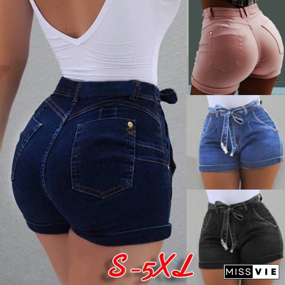 Plus Size S-5XL Women's Fashion Slim Fit Casual Classic Shorts Jeans Sexy High Waist Washed Denim Shorts Skinny Jean Shorts