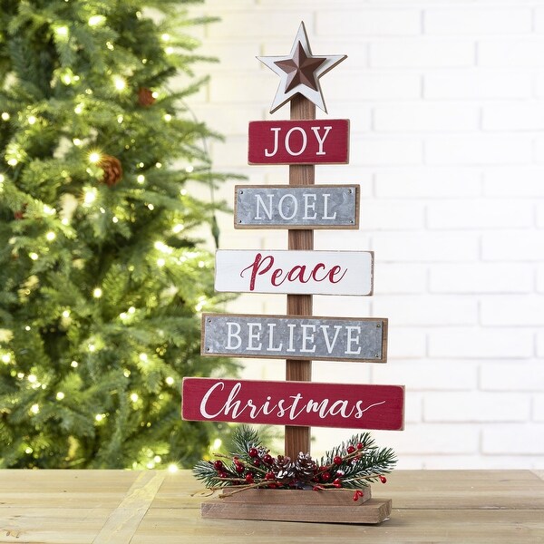 Glitzhome Wooden Xmas Table Tree Decor