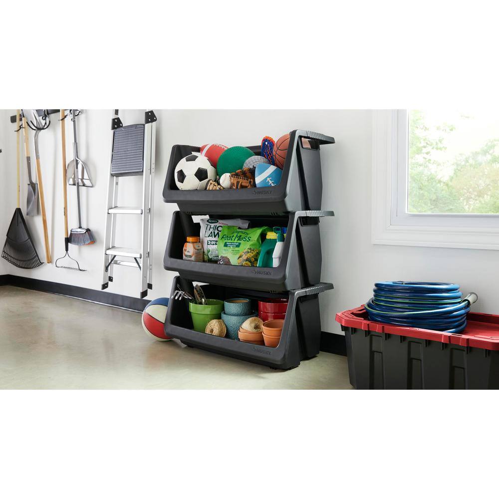 Husky 55 Gallon Stackable Storage Bin in Black 232387