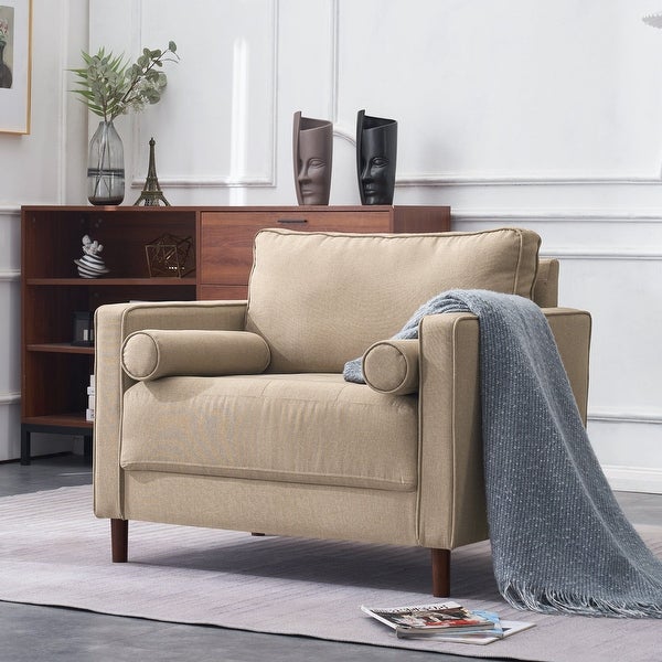 Mcombo Accent Chair， Linen Lounge Sofa Couch with Pillows， Large Club Armchair for Living Room Bedroom