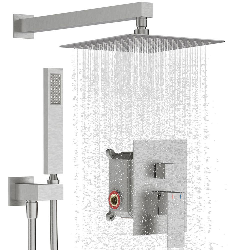 GIVING TREE 2-Spray Patterns with 12 in Wall Mount High Pressure Shower Faucet with Hand Shower in Brushed Nickel(Valve Included) HDLTDD0013