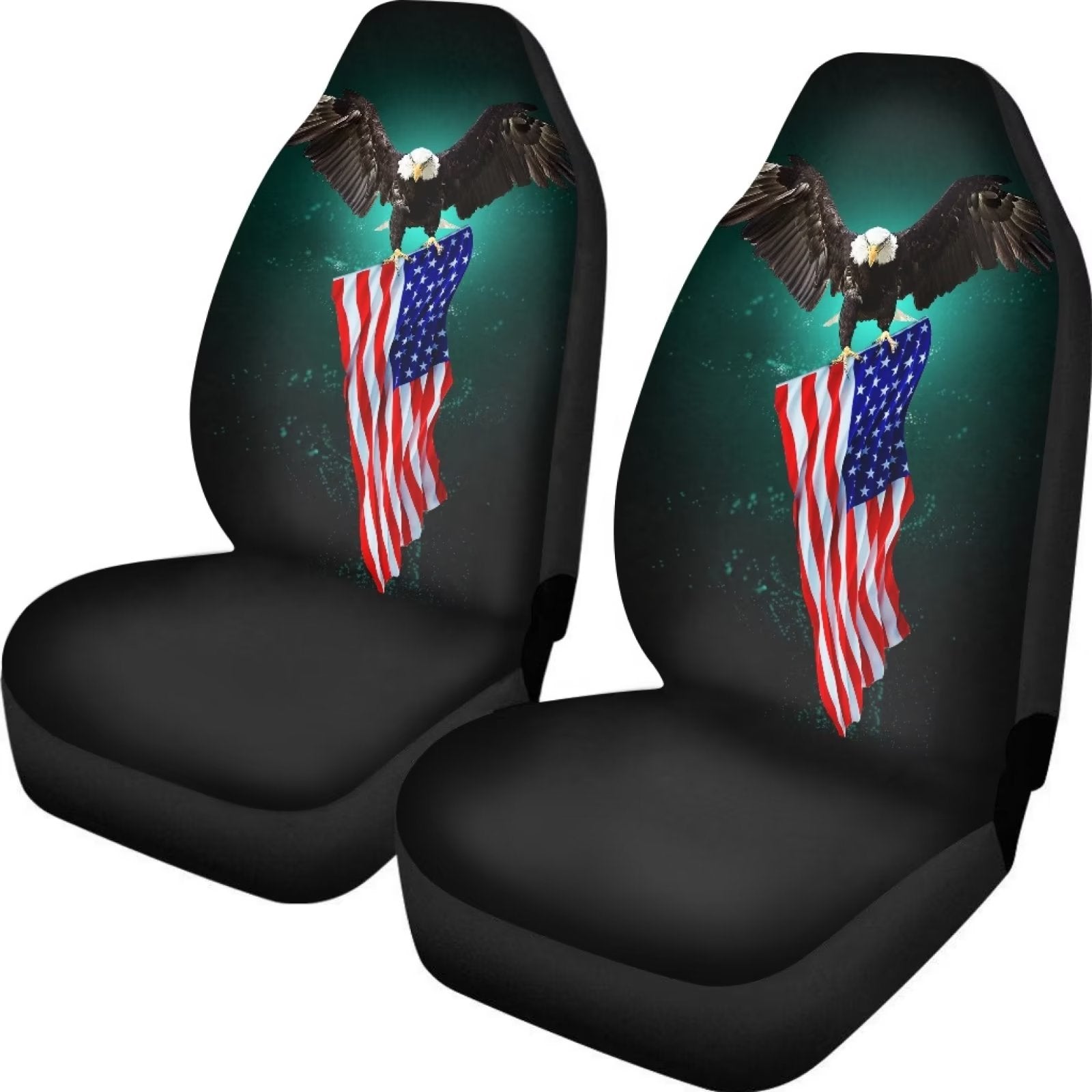 NETILGEN American Eagle Flag Pattern Car Covers Set 2 Pieces Set Wear-Resistant Car Front Seat Covers for Men Women Soft Bucket Saddle Blanket Protector