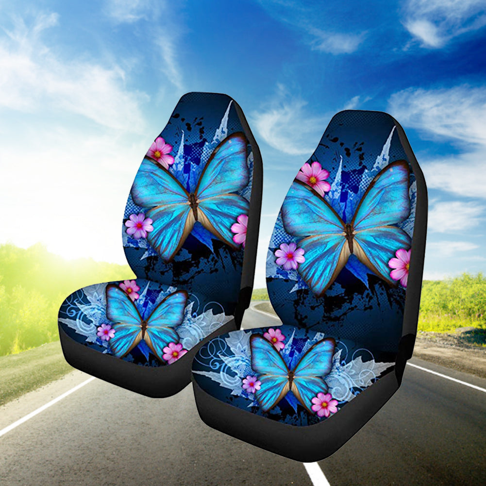 Trendy Car Seat Covers Ble Butterfly Print High Back Seat Cover Set of 2 Ultra-Soft Universal Fit