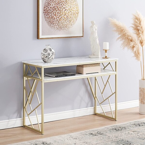 ivinta Modern Narrow Console Table with Storage， White Entryway Table