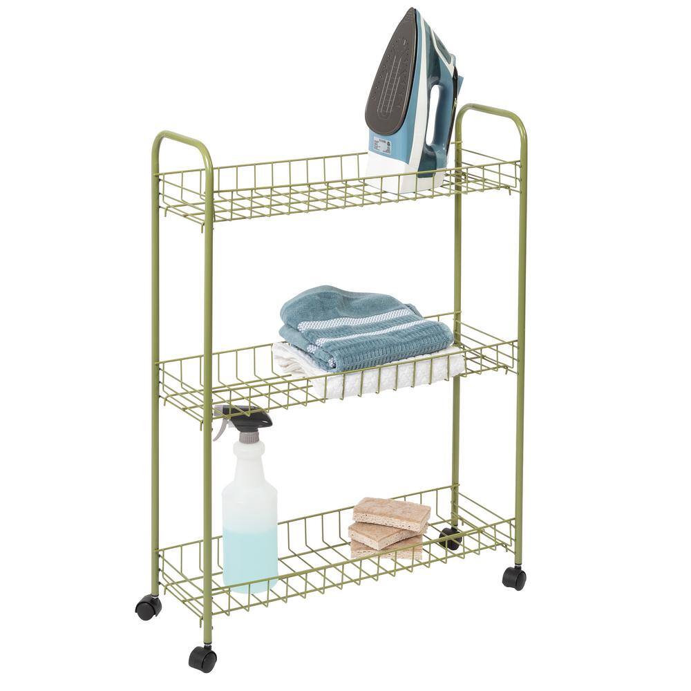 Honey-Can-Do 3-Tier Steel Wheeled Utility Cart in Olive CRT-09137