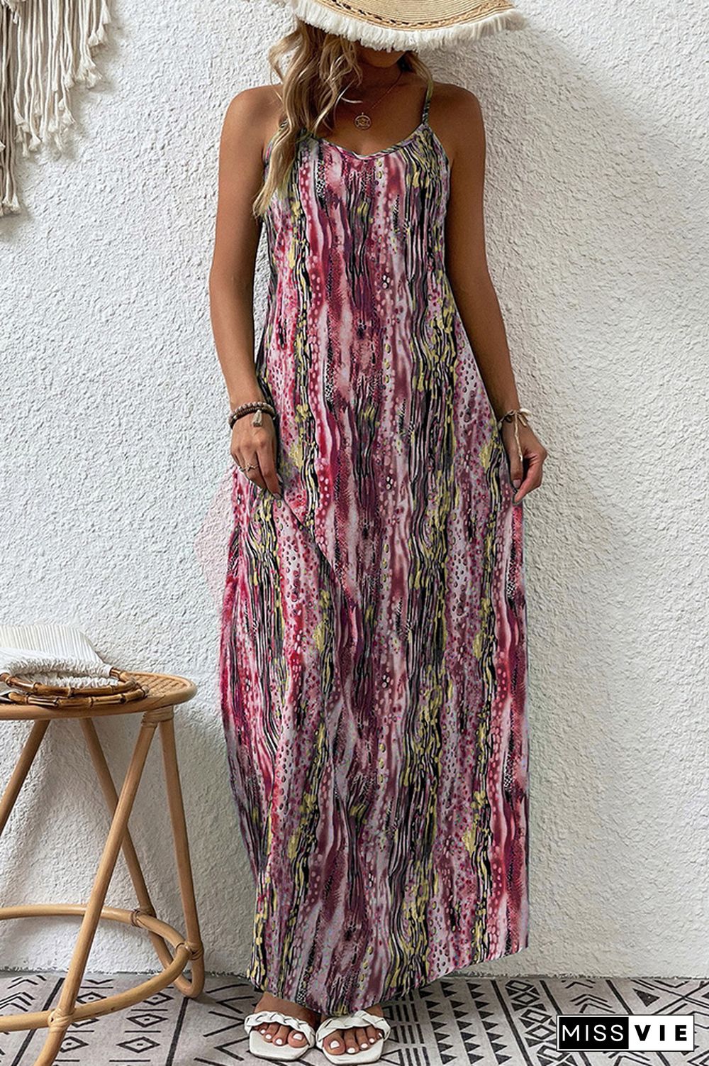 Tie Dye Printing Spaghetti Maxi Dress