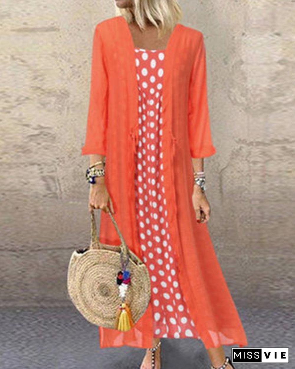 Polka Dot Crew Neck Holiday Daily Fashion Maxi Dresses