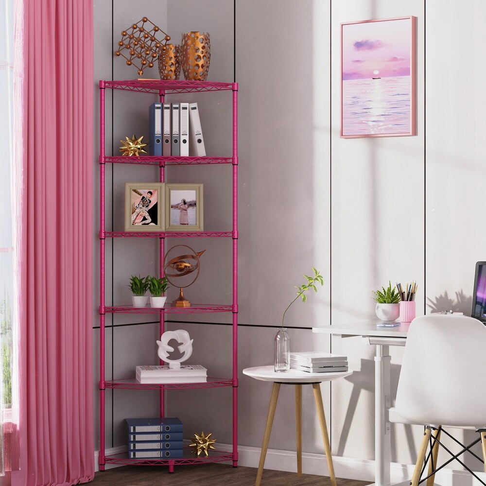 Pink Open Storage Rack 6 tier Corner Display Cabinet Plant Stand