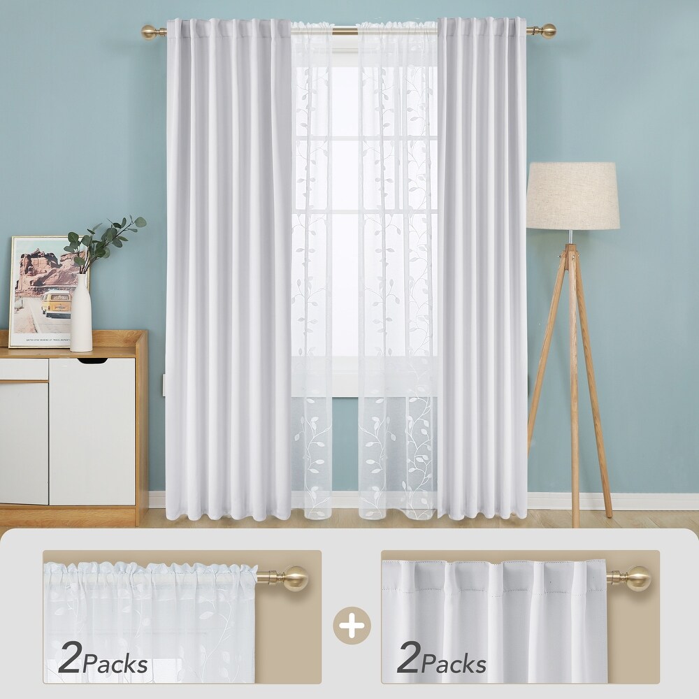 Deconovo Mix   Match Blackout and Sheer Embroidered 4 Piece Curtain Panel Set