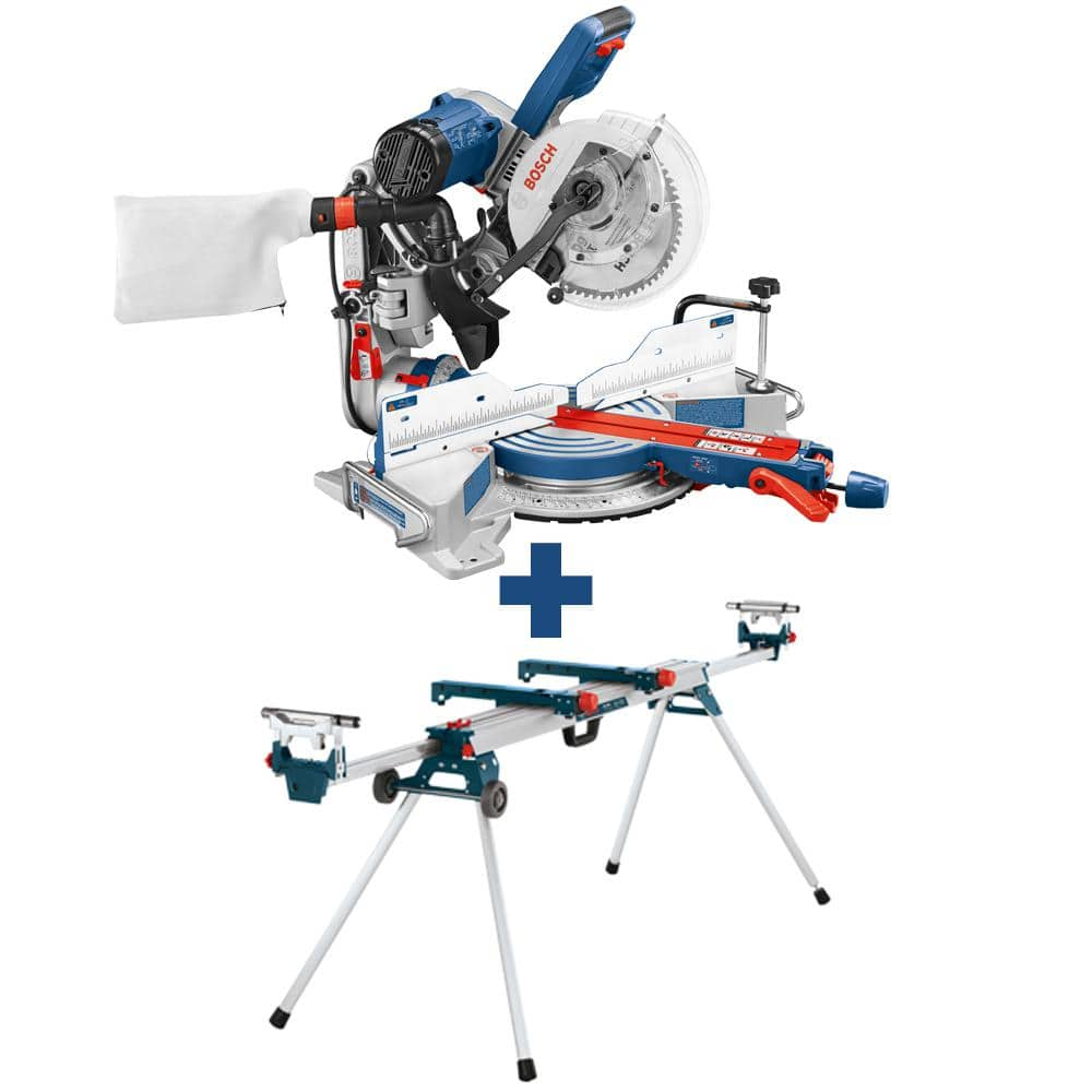 Bosch 15 Amp Corded 10 in. Dual-Bevel Sliding Glide Miter Saw with 60-Tooth Saw Blade with Bonus 32-1/2 in. Folding Leg Stand CM10GD+GTA3800