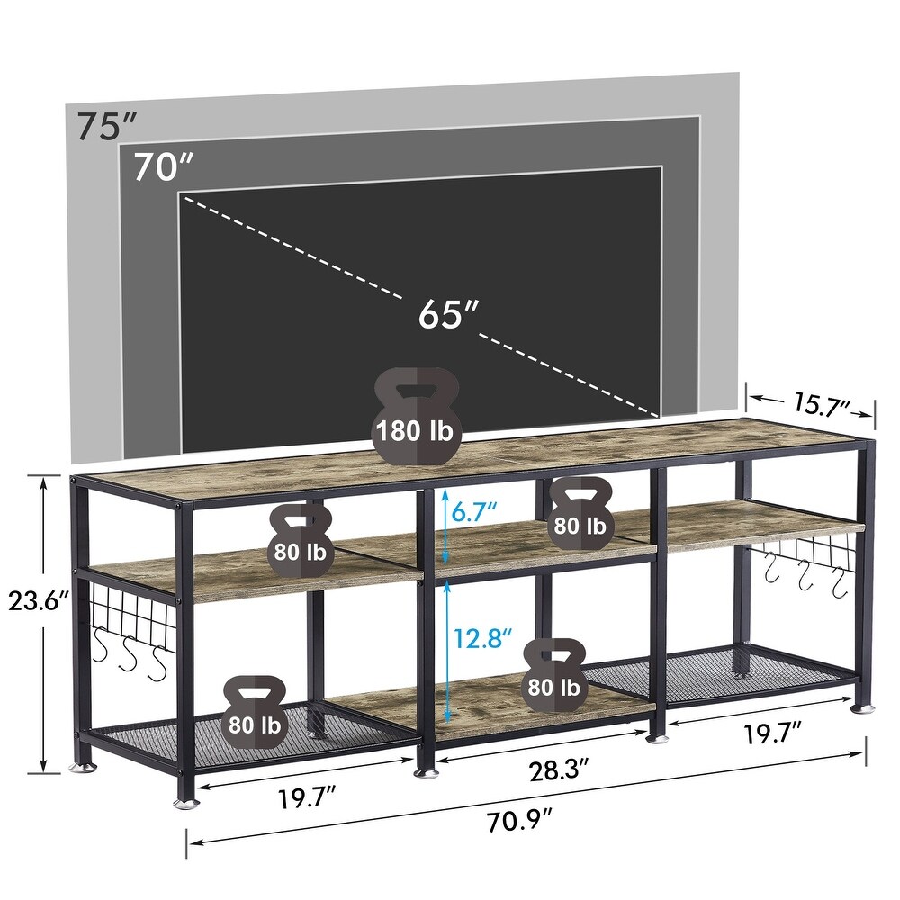 End Table  55 Inch up to 71 Inches TV Stand with Storage Shelves  3 Tier Television Cabinet