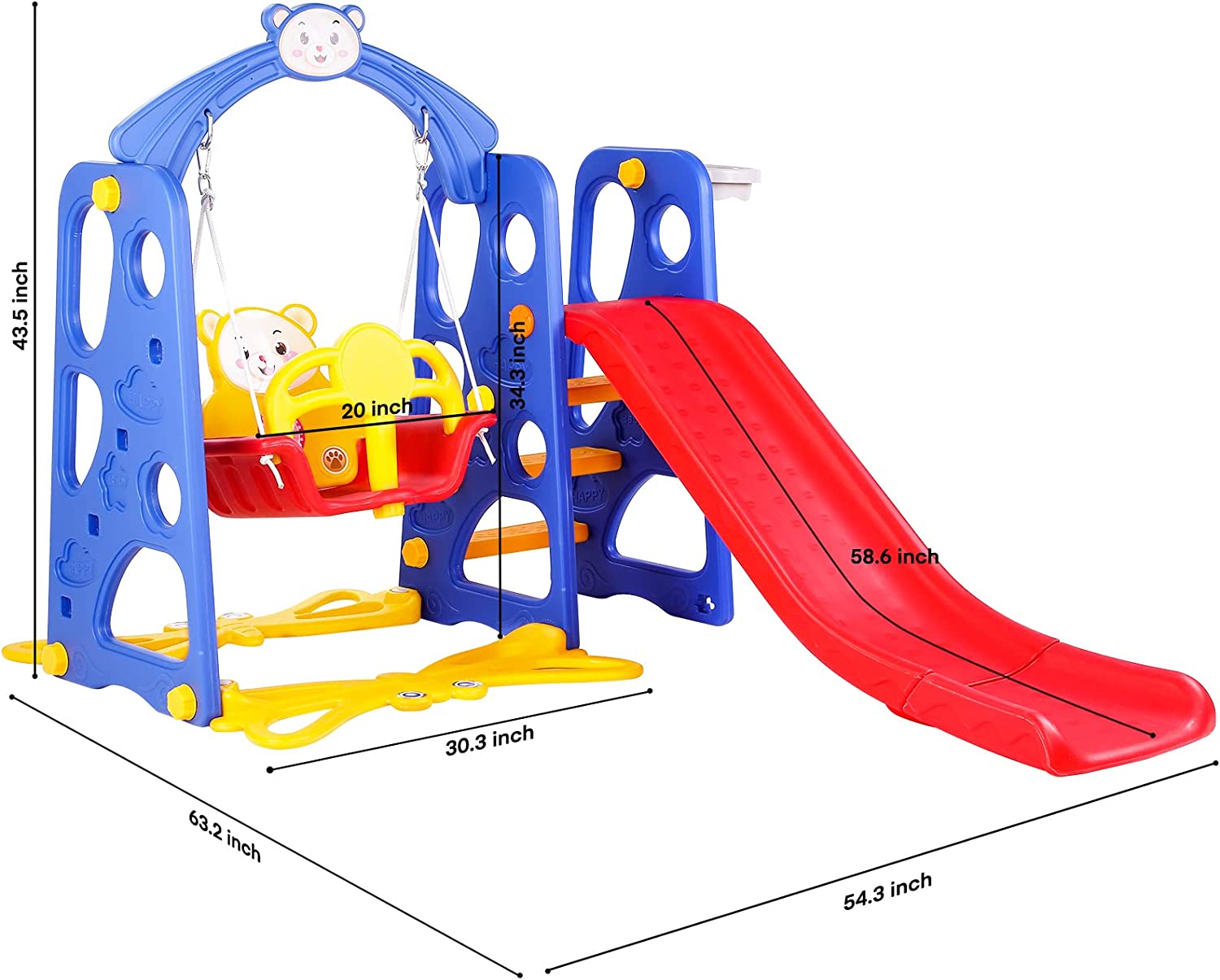 Swing Slide Baby Kids Swing Slide Climber Set Playset Playground Set with Basketball Hoop and Ball