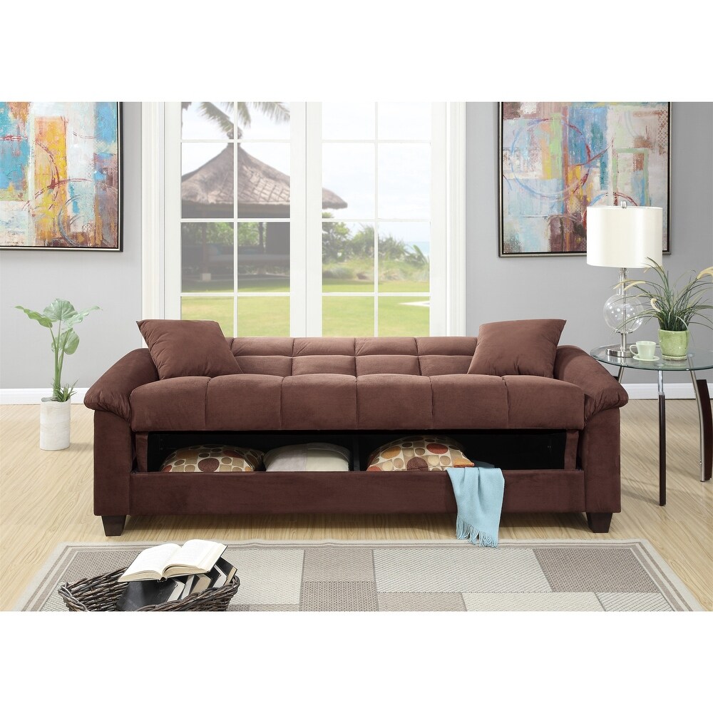 Contemporary Adjustable Sofa Chocolate Color Microfiber Futon Sofa