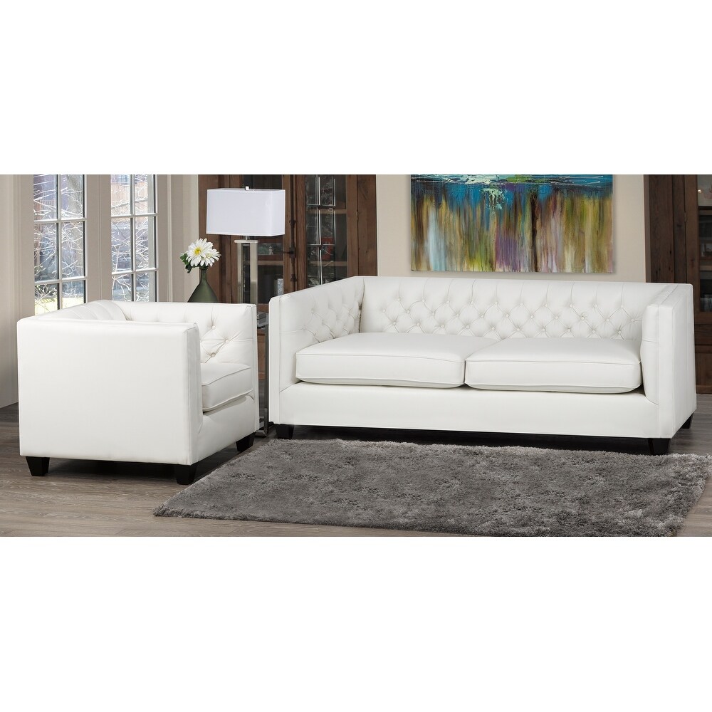 Windsor Top Grain Tufted Leather Sofa and Armchair Set