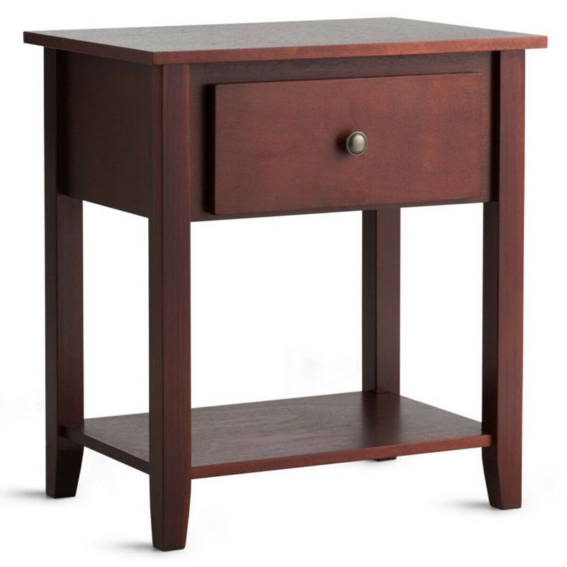 Hivago Nightstand with Drawer and Storage Shelf for Bedroom Living Room