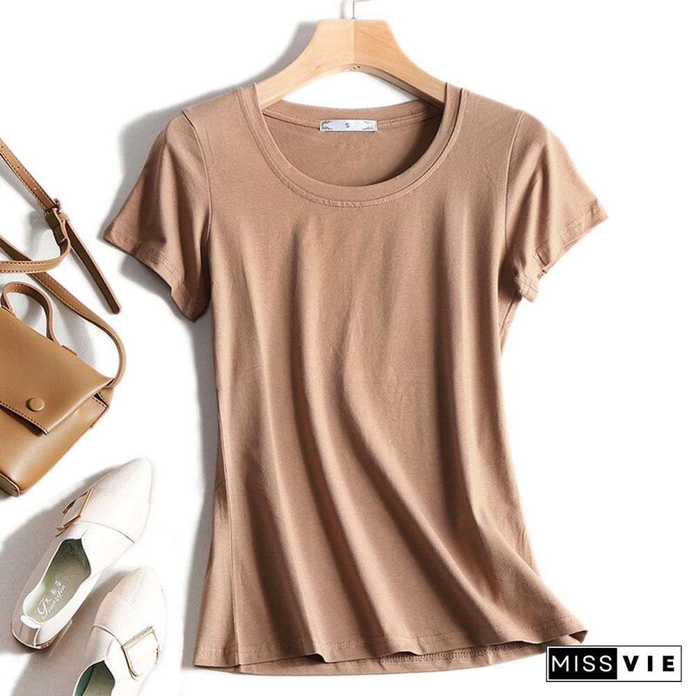 High Quality Plain T Shirt Women Cotton Elastic Basic T-Shirts Summer Tops Short Sleeve T-Shirt Women Tees Plus Size S-5Xl