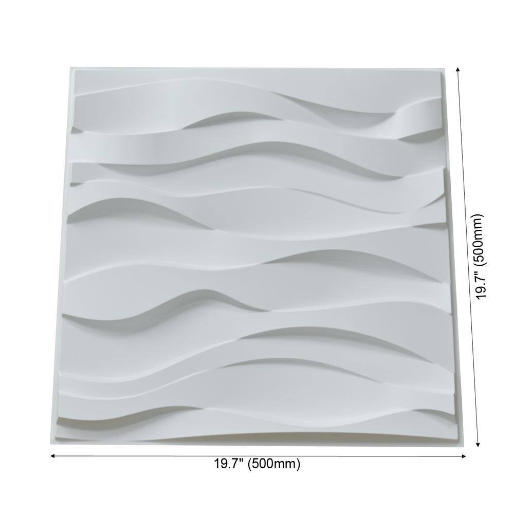 Art3d Wavy Shape Decorative Wall Panels 19.7 in. x 19.7 in PVC 3D Wall Panels in White for Interior Decor 12-Panels A10hd041WTP12