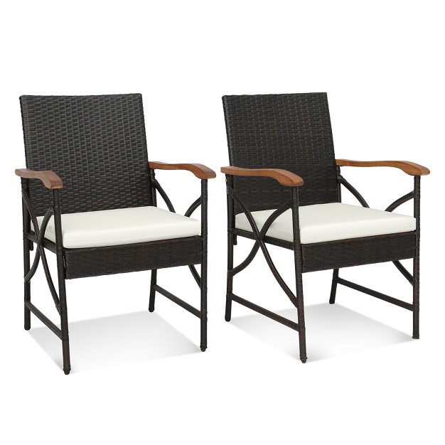 Costway 2 4 Pcs Patio Pe Wicker Dining Chairs With Soft Zippered Cushions Armchairs Balcony