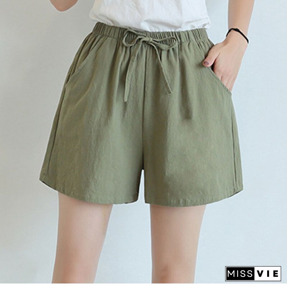 New Hot Summer Casual Sports Cotton Linen Shorts Women High Waist Shorts Fashion Short Pants Streetwear Women Clo