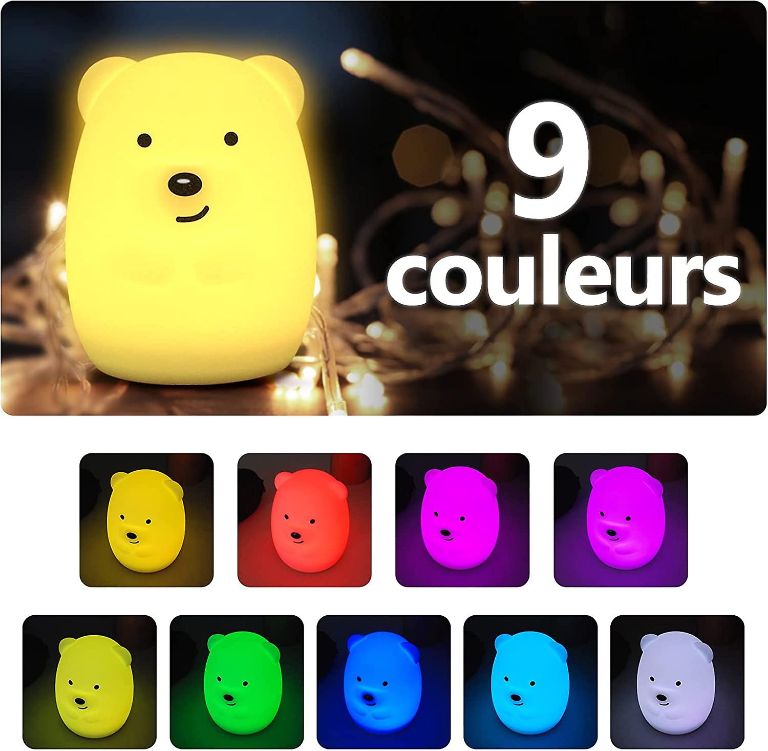 Children's Night Light Bear Night Light Led Lamp Bedroom 9 Colors Baby Night Light Multicolor Usb Rechargeable Lightweight Night Light With Remote Con