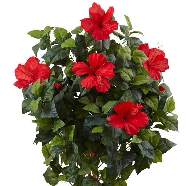 5ft Artificial Hibiscus Tree In Decorated Wooden Planter - Nearly Natural