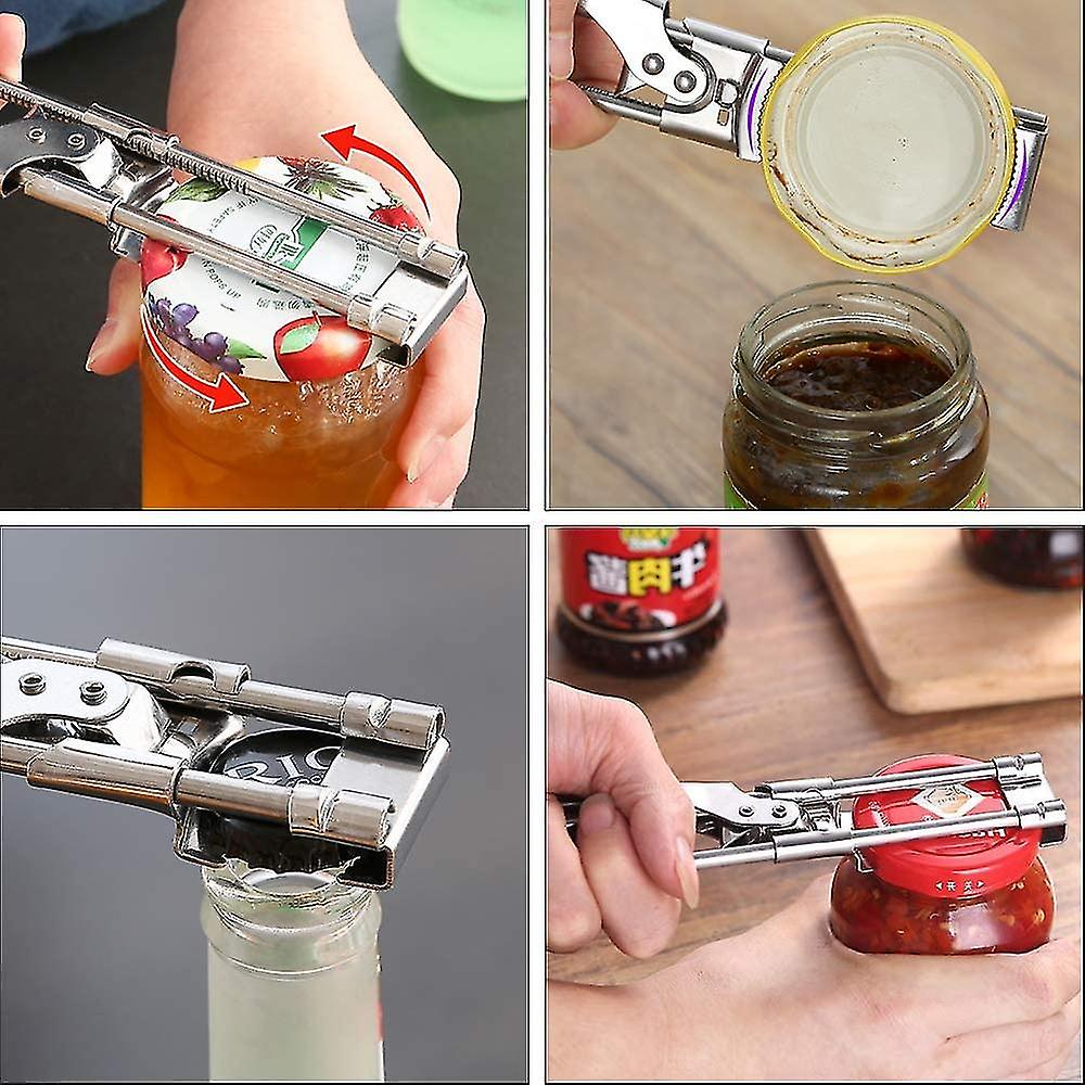 Can Opener，adjustable And Bottle Opener Stainless Steel Multifunction，seniors Lid Opener，non-slip