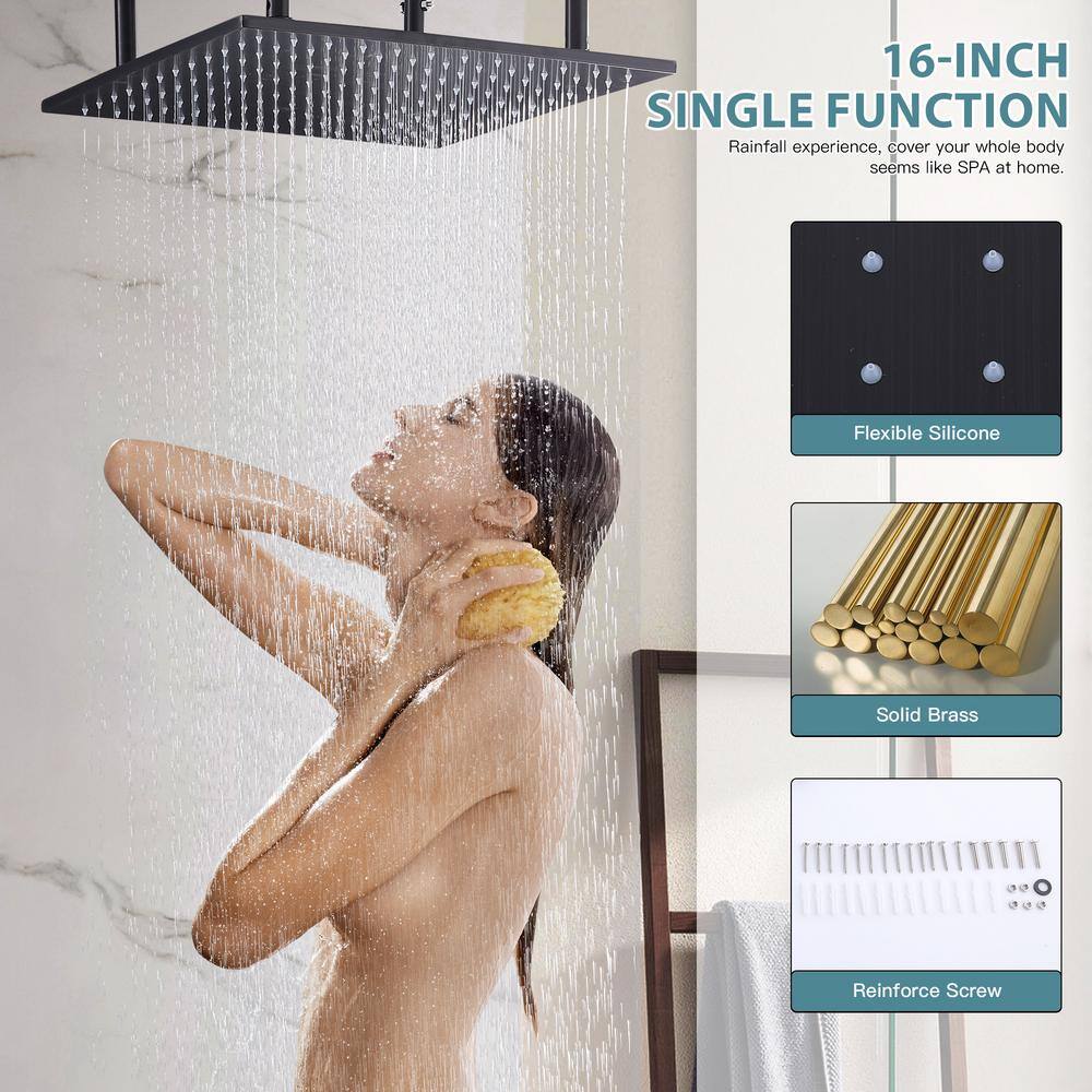 Tomfaucet Luxury 3-Spray Patterns Thermostatic 16 in. Ceiling Mount Rainfall Dual Shower Heads with 6-Jet in Oil Rubbed Bronze TFK0102MB