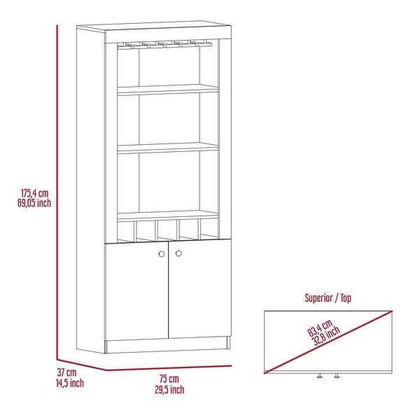 2-Door Bar Cabinet with 3 Shelves and 5 Cubbies