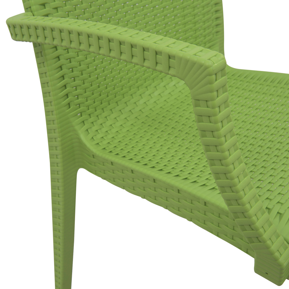 LeisureMod Weave Mace Indoor/Outdoor Chair  With Arms  Set of 4 Green   Contemporary   Outdoor Dining Chairs   by Uber Bazaar  Houzz