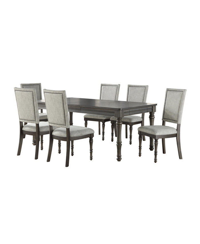 Furniture Linett 7-Pc Dining Set (Rectangular Table + 6 Upholstered Side Chairs)