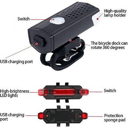 OUTSPROTRE Rechargeable Cycling Bike LED Front Light and Tail Strong Light Kit Waterproof