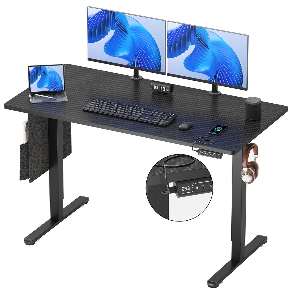 Standing Desk Office Desk Adjustable Electric Computer Desk with USB Port   Side Pocket