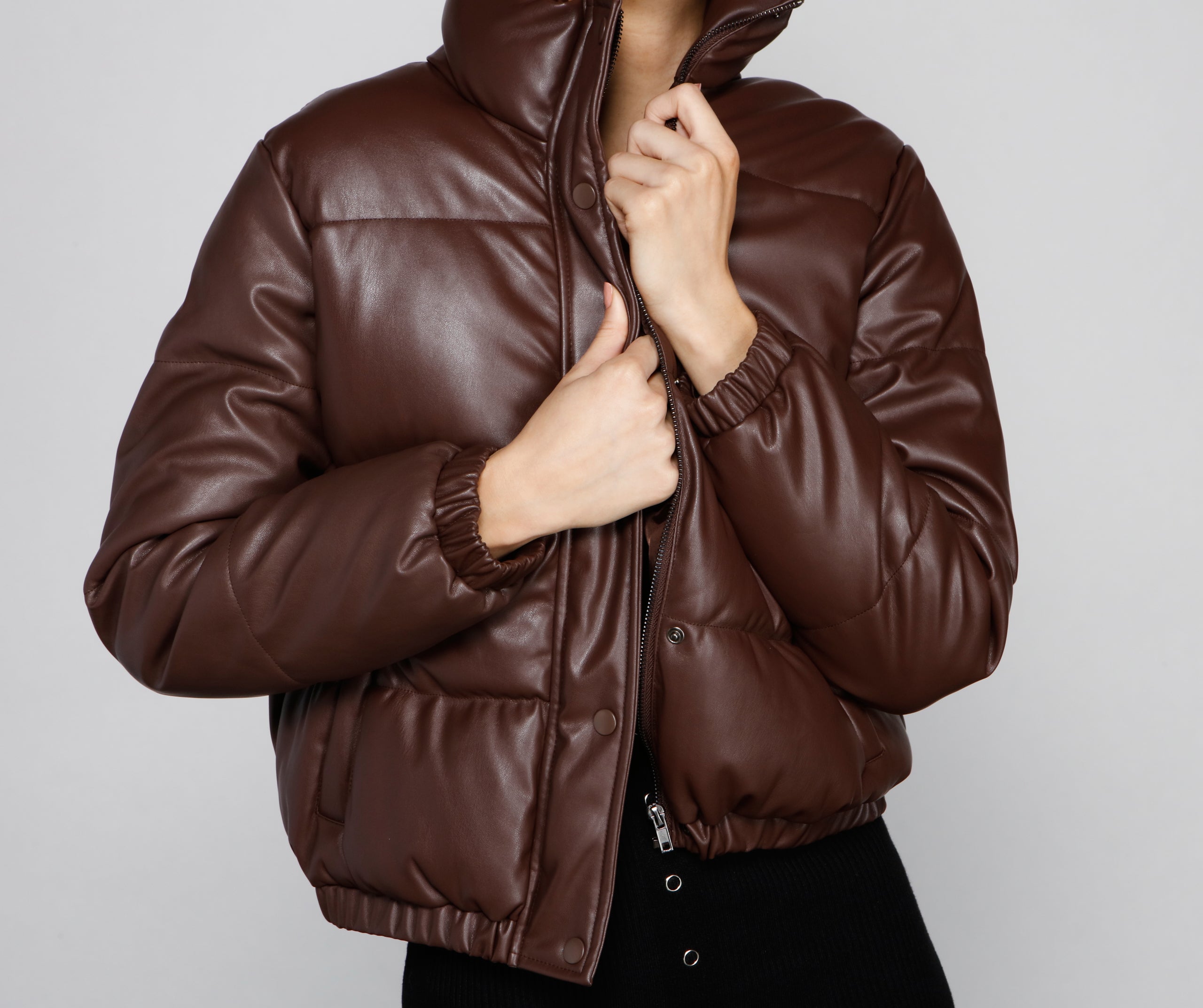 Stylish Edge Faux Leather Puffer Jacket