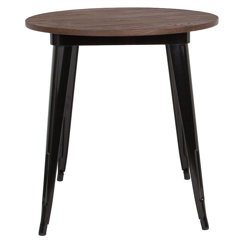 Emma and Oliver 30 Round Silver/Wood Metal Indoor Table