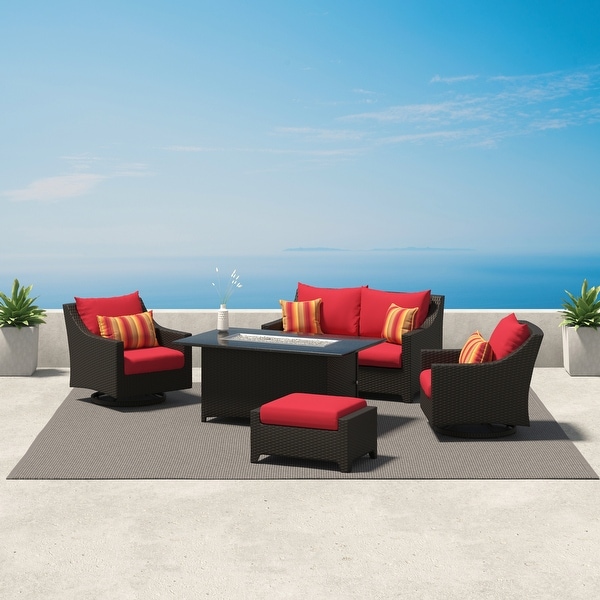 Deco 5 Piece Sunbrella Outdoor Patio Love and Motion Club Fire Set