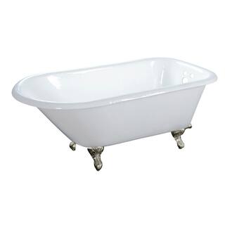 Aqua Eden Petite 54 in. Cast Iron Brushed Nickel Roll Top Clawfoot Bathtub with 3-38 in. Centers in White YVCT3D543019NT8